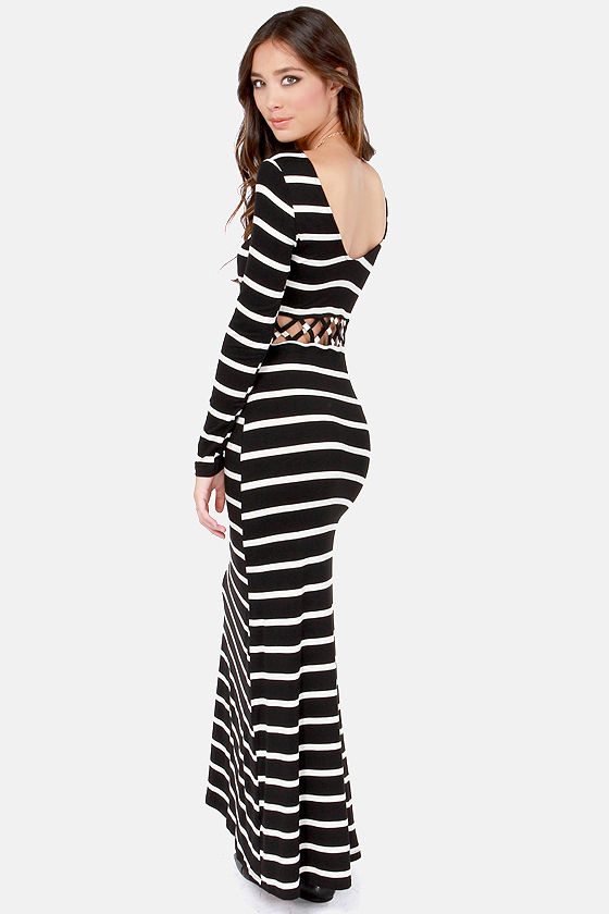 Sexy Striped Maxi Dress - Black and ...